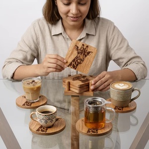 Juego de Posavasos Cuadrados de Madera con Diseño Rústico, Hechos a Mano, 10 cm de Diámetro, Decoración Novedosa, Marca de Arte con Cuentas - Product Image 5