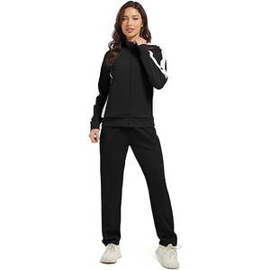 Tracksuit Women Cotton Polyester Blend Vintage Style Zip Up Jacket Flared <b>Pants</b> Retro Lounge Set - Product Image 5
