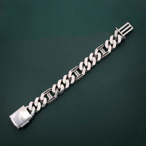 Bracelet chaîne en alliage plaqué rhodium pour homme en argent sterling 925 avec sertissage de diamants ronds, style géométrique hip-hop - Product Image 2