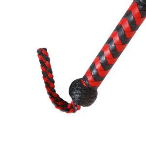 Red and <b>Black</b> Leather Whip Braided Handle with Knotted End - Product Image 2