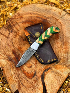 Cuchillo Plegable de Bolsillo de Madera para Camping, Multiusos, de Acero de Damasco, Grado Industrial, para Caza - Product Image 4