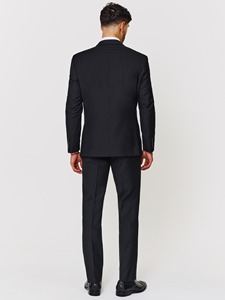 Costume d'affaires noir pour homme, simple boutonnage, col à revers, tissu en laine infroissable, coupe classique, style britannique - Product Image 2