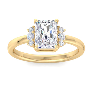 Anillo de Compromiso con Diamante Cultivado en Laboratorio de Corte Radiante, con Diamantes Laterales en Racimo, Oro Amarillo de 18k, Chapado en Rodio, Certificado IGI, Anillo de Lujo - Product Image 1