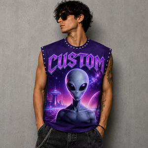 Camiseta sin mangas con estampado gráfico DTG personalizado, con pedrería, estilo urbano, unisex, a la moda, OEM, al por mayor - Product Image 5