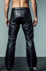 Pantalon en cuir de vachette clouté de rivets gothiques, disponible sur mesure et en combinaisons de couleurs personnalisées - Product Image 3