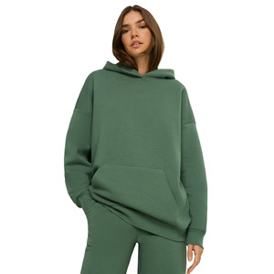 Sweat-shirt à capuche oversize pour femme, vert uni, à épaules tombantes, en molleton, avec poches, services OEM - Product Image 1
