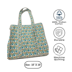 Bolsa de Mano de Algodón Jaipur Premium, Acolchada, con Estampado Floral Hecho a Mano, Duradera, Reutilizable, para Compras, Trabajo, Uso Diario, para Todas las Temporadas - Product Image 2