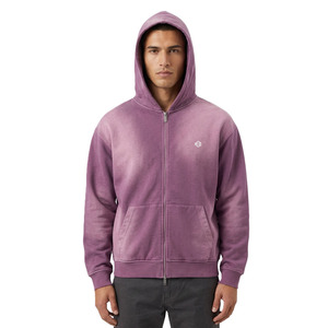 เสื้อฮู้ดดี้โอเวอร์ไซส์ สตรีทแวร์ ซิปเต็มตัว ผ้าฝ้ายฟลีซเนื้อหนา รับทำโลโก้ สายรูดปรับได้ ทรงหลวม สั่งผลิตจำนวนมาก OEM - Product Image 1