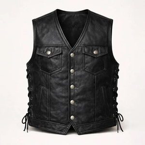 Vintage Black Leather Biker Vest for Men Handmade Motorcycle Waistcoat Classic Western Rider Vest with Premium Stitching - Product Image 5