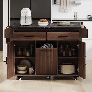Carrello da Cucina con Ruote, Contenitore per Rifiuti, Ripiano Ribaltabile, Porta Spezie, Portasciugamani e Cassetto - Isole e Carrelli da Cucina - Product Image 2