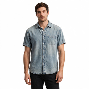 Camisa vaquera de manga corta premium para hombre al por mayor, con cuello vuelto, lavada, informal, con botones, de BD - Product Image 5