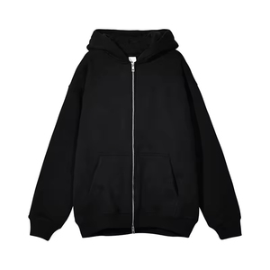 เสื้อฮู้ดดี้ผ้าฟลีซหนา 400gsm แบบซิปคู่เต็มตัว ไม่มีเชือกผูก OEM ซิปสีดำ พิมพ์ลายพัฟ - Product Image 1