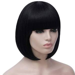 Premium Pure Black Brazilian Remy Hair <b>Bob</b> <b>Wig</b> with for Texture Natural Looking Hairline for Daily Wear Parties Weddings - Product Image 1