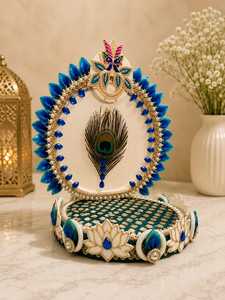Trono Decorativo de Madera Hecho a Mano con Diseño de Pavo Real para Gopal Singhasan, Ídolo de Krishna, Pooja Chowki, Decoración de Templo para el Hogar, Mandir, Janmashtami - Product Image 4