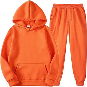 Conjunto Deportivo Unisex con Sudadera con Capucha Naranja, Pantalones con Cordón de Color Sólido, Manga Larga, 100% Algodón, Corte Regular, para Otoño - Product Image 1