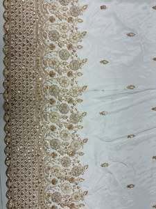 Fournisseur Indien de Tissu en Soie Crêpe Naturelle de Luxe, Tissu Brodé de Perles et de Paillettes pour Vêtements de Cérémonie à Vendre - Product Image 3