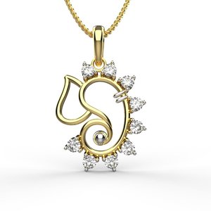 Pendentif Om en or jaune avec diamants ronds taille brillant, bijoux religieux classiques pour femmes - Product Image 2