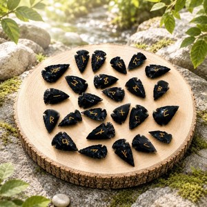 Lot de runes en obsidienne noire en forme de pointe de flèche, runes de cristal Elder Futhark, pierres de divination viking, cadeau spirituel païen - Product Image 5