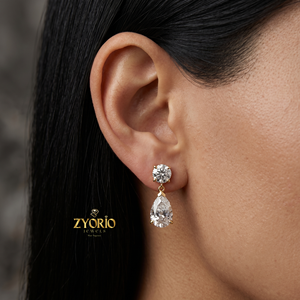 Boucles d'oreilles pendantes de luxe pour femmes Zyorio Jewels en or 14 carats avec diamant taille poire certifié IGI - Product Image 3