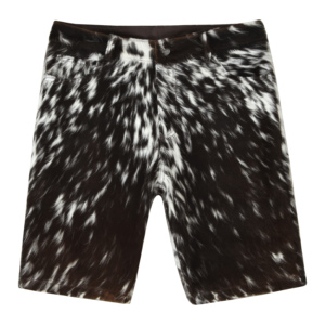 Shorts de motard personnalisés pour hommes en cuir de vachette à poils marron et blanc moucheté, multi-poches, marque privée, fabricant OEM en gros - Product Image 4