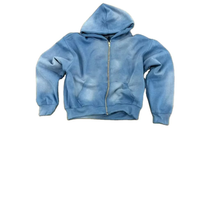 Unisex Custom Streetwear <b>Men</b> Acid Wash Zip Up Hoodie <b>Short</b> Set 100% Cotton <b>Fleece</b> Two Piece <b>Men</b> Oversized Hoodies And <b>Shorts</b> Set - Product Image 5