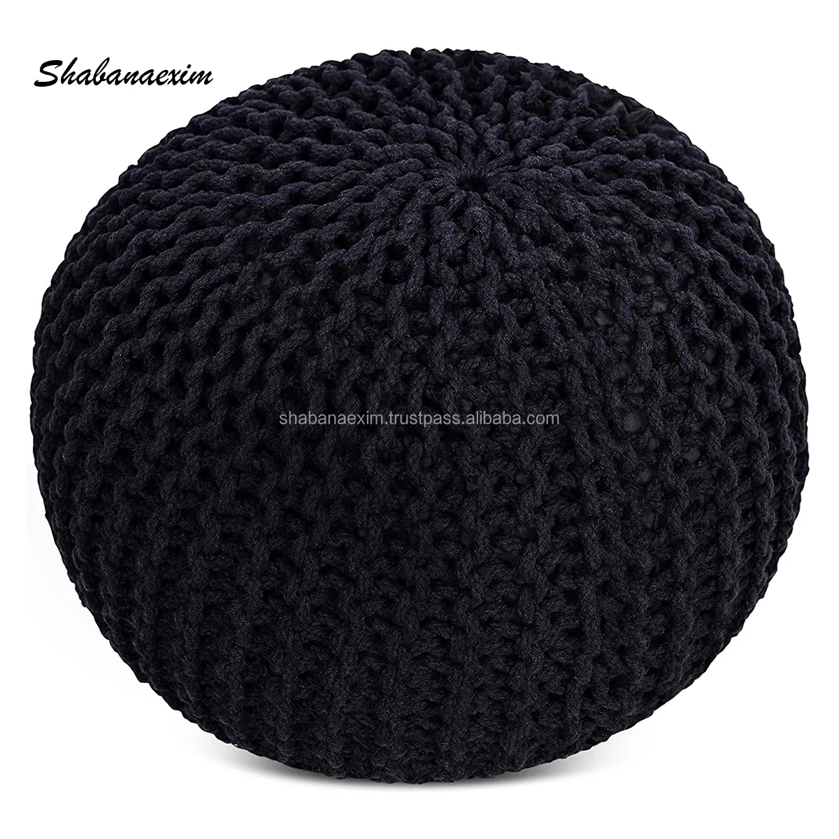 Pouf Crochet katun rumah 2024 Mewah Trendi buatan tangan hitam bulat Ottoman Pouf dengan konsol Inlay tulang kualitas tinggi