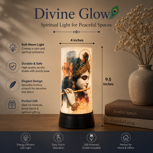 Lord Krishna LED Table <b>Lamp</b> Peacock Feather Flute Spiritual Night Light Decorative Home Temple Bedroom Gift Acrylic <b>Lamp</b> 9.5 - Product Image 5