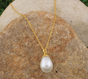 Natural Freshwater Pearl <b>Drop</b> Pendant 925 Sterling Silver Dainty Teardrop Pearl Bezel Setting Vintage Unisex <b>Necklace</b> Wholesale - Product Image 2