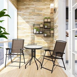 3-Piece Bistro Patio Garden Furniture Set Round <b>Table</b> and Folding Chairs for Outdoor Use - Product Image 3