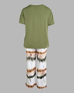 Conjunto de Pijama de Satén para Mujer, Cuello en V, Manga Corta, Cintura Elástica, Estilo Casual, Largo Completo, para Invierno - Product Image 3