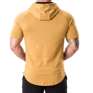 High Quality Men's Training Hoodie Side Zippered Pocket Raglan Shoulder Seamless Fabric Breathable Short Sleeve Hoodie Low Price - Product Image 2