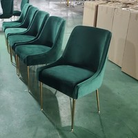 Chaise de salle à manger de luxe en velours vert, pieds en métal doré, style moderne, pour maison, cuisine, hôtel, mobilier de salle à manger, vente en gros