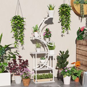Vaso da fiori bianco a forma di pianta da interno a 8 livelli 62 \ "e fioriera per piante angolari a più piante - Product Image 2