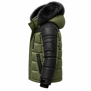 <b>Men's</b> Winter Puffer <b>Jacket</b> With Fur Hood Color Blocking <b>Down</b> <b>Filled</b> Zipper Closure Casual Outerwear - Product Image 4