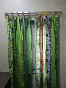 Green Vintage Floral Silk <b>Curtains</b> Sari Inspired Rope Format Tab Top Skylight Window Treatments 100% Silk Translucent Shading - Product Image 1