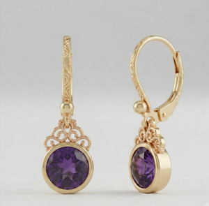 ต่างหูห้อยรูปไข่ประดับพลอยอเมทิสต์ เงินแท้ 925 ชุบทอง ยี่ห้อ VVLCO JEWELLERY GEMSTONE รับรองโดยผู้เชี่ยวชาญ สำหรับงานแต่งงาน - Product Image 1