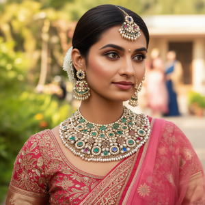 Traditional Floral Kundan Pearl <b>Choker</b> Necklace Earrings Maang Tikka Set <b>for</b> <b>Women</b> Daily Wear Bridal - Product Image 3
