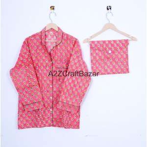 Conjunto de Pijama de 2 Piezas para Mujer, Estilo Bohemio Romántico, Suave y Liso, 100% Algodón, Top y Pantalones - Product Image 2