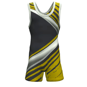 Singlet de Lucha Unisex Negro y Amarillo con Rayas Diagonales, 100% Poliéster Elástico, Ajustado, Transpirable, Compresión Deportiva - Product Image 1