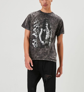 Camiseta de Verano Personalizada con Estampado Gráfico Frontal, Lavada con Ácido, de Manga Corta, Estilo Urbano, 100% Algodón Jersey - Product Image 1