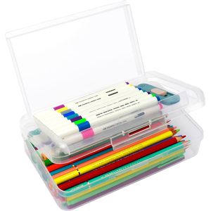 1 Confezione Astuccio Rigido Traslucido a Doppio Strato in Plastica, Elegante Porta Penne e Matite con Chiusura a Scatto, Borsa Contenitore per la Scuola - Product Image 1