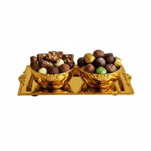 Tazones Decorativos para Servir Chocolate de Estilo Clásico, Tazón de Metal Martillado Dorado de Alta Calidad con Base de Madera, Tazón para Servir Dulces - Product Image 3