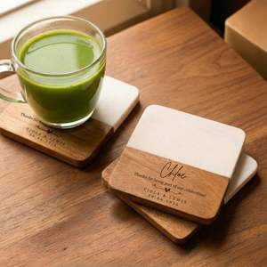 Posavasos de piedra natural premium, madera y mármol, resistentes al calor, accesorios para bebidas para el hogar. - Product Image 3