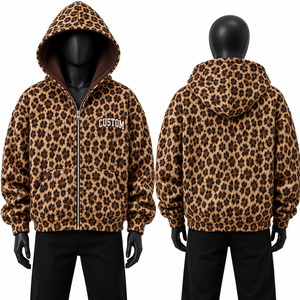Sudadera con Capucha Reversible con Estampado Animal, Forro Polar Suave, Color Marrón, Diseño Personalizado, Ropa Urbana, Marca Privada, B2B, EE. UU. - Product Image 3
