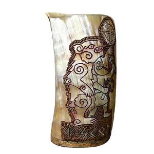 Taza de Cerveza/Café de Cuerno Natural Vikingo Tallada a Mano, Personalizada, Impermeable, para el Hogar, Restaurantes, Regalo Empresarial, India - Product Image 1