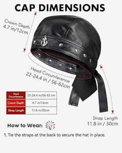 Gorra de Cuero con Diseño de Calavera - Gorra de Motociclista Negra con Tiras, Gorra de Cuero para Motocicleta, Apta para Uso Diario y Estilo Urbano - Product Image 2