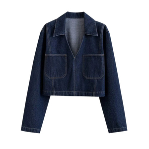 Veste en jean pour femme de qualité supérieure, coupe courte, à manches longues, col chemise, avec poches, décontractée, unie, vêtement d'extérieur 2026 - Product Image 6