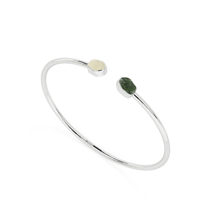 Premium High Finish 925 Sterling Silver Trendy Adjustable Bangles Moldavite Libyan Rough Shape Twister Bezel Setting Gift Women - Product Image 1