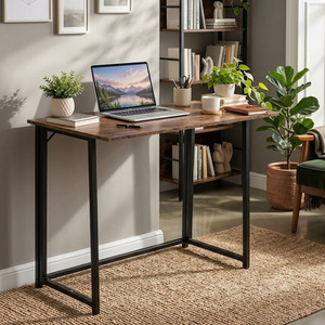 Industrial Style <b>Computer</b> <b>Desk</b> Writing Table Brown Wood Top <b>Black</b> Metal Frame Easy Assemble - Product Image 5
