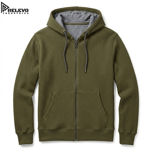 Sweat à capuche thermique épais en maille gaufrée vert olive pour homme, coupe décontractée, doublure polaire, fermeture éclair métallique, OEM - Product Image 1